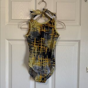 Mizzou College Black and Yellow Patterned Leotard w/free bow
